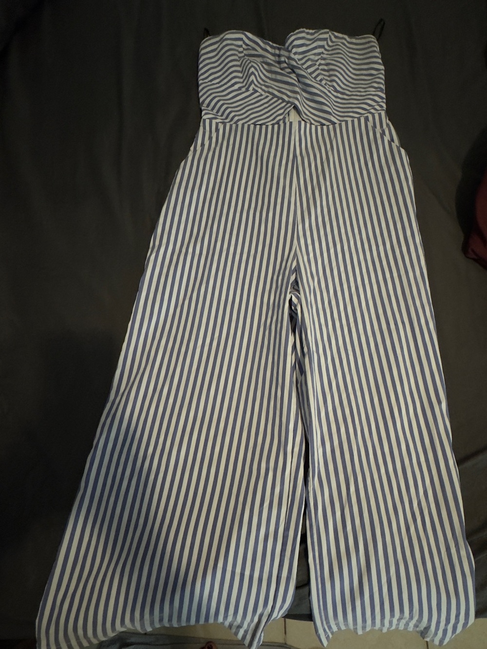 Forever 21 Blue & White Striped Strapless Jumpsuit